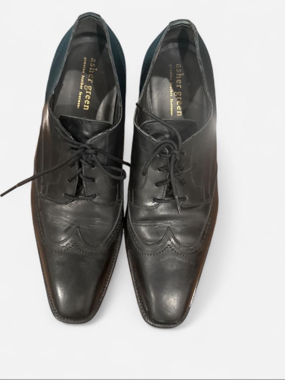 Asher Green Men’s Black Leather Wingtip Derby Shoes